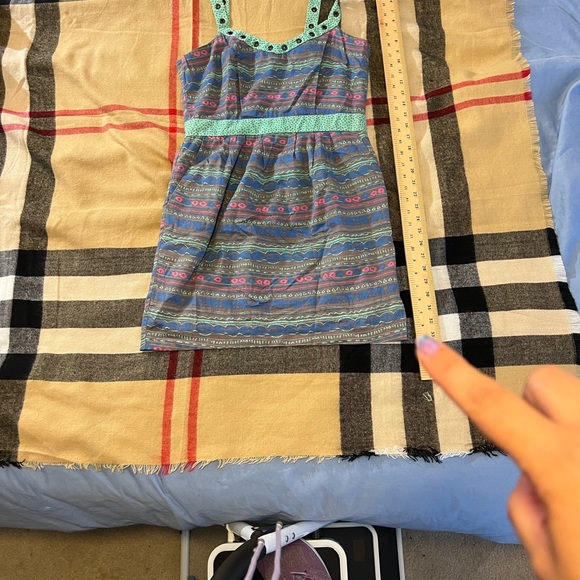 I HEART RONSON SUMMER PRINT DRESS PINK GRAY GREEN SIZE M MEDIUM RIVETS AZTEC - Picture 3 of 11